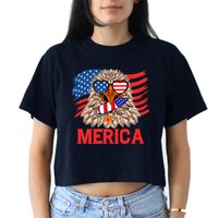 Eagle Mullet 4th Of July USA American Flag Merica Women's Crop Top Tee