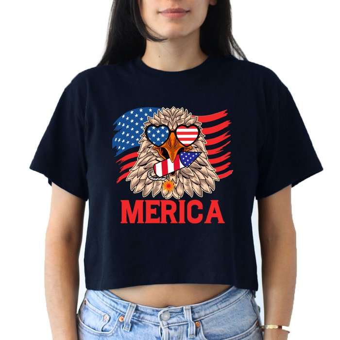 Eagle Mullet 4th Of July USA American Flag Merica Women's Crop Top Tee