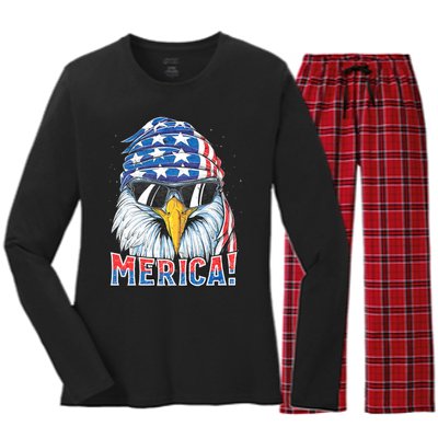 Eagle Merica 4th Of July Merica American Women's Long Sleeve Flannel Pajama Set 