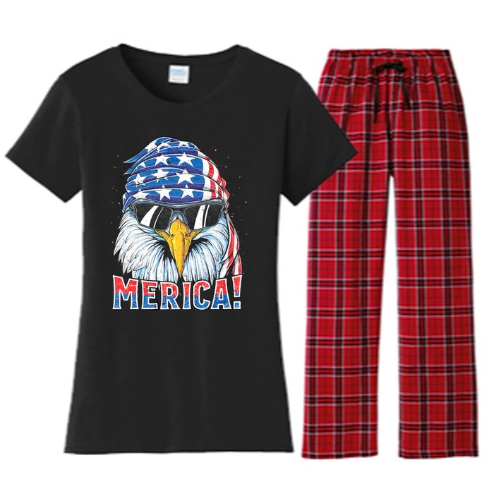 Eagle Merica 4th Of July Merica American Women's Flannel Pajama Set