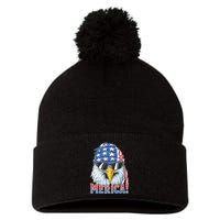 Eagle Merica 4th Of July Merica American Pom Pom 12in Knit Beanie