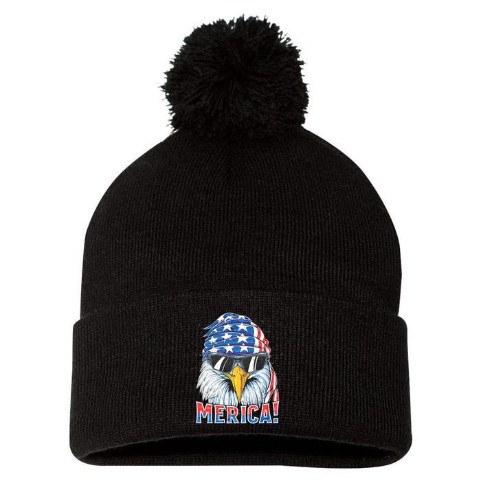 Eagle Merica 4th Of July Merica American Pom Pom 12in Knit Beanie