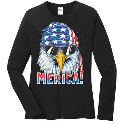 Eagle Merica 4th Of July Merica American Ladies Long Sleeve Shirt