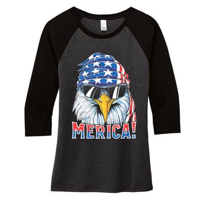 Eagle Merica 4th Of July Merica American Women's Tri-Blend 3/4-Sleeve Raglan Shirt