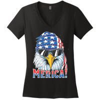 Eagle Merica 4th Of July Merica American Women's V-Neck T-Shirt