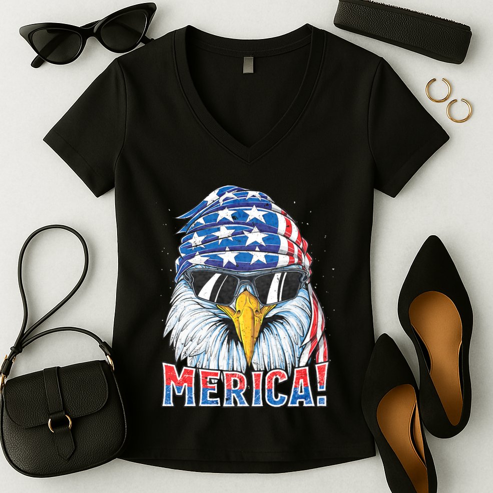 Eagle Merica 4th Of July Merica American Women's V-Neck T-Shirt