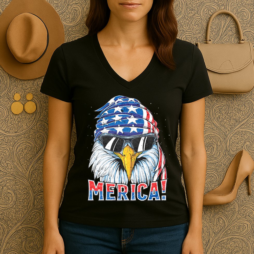 Eagle Merica 4th Of July Merica American Women's V-Neck T-Shirt
