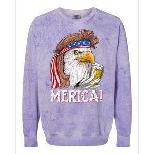 Eagle Mullet 4th Of July Beer USA American Flag Merica Colorblast Crewneck Sweatshirt