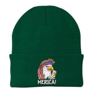 Eagle Mullet 4th Of July Beer USA American Flag Merica Knit Cap Winter Beanie