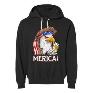 Eagle Mullet 4th Of July Beer USA American Flag Merica Garment-Dyed Fleece Hoodie