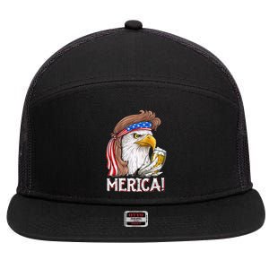 Eagle Mullet 4th Of July Beer USA American Flag Merica 7 Panel Mesh Trucker Snapback Hat