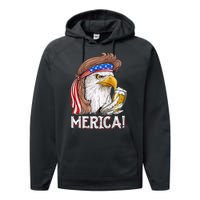 Eagle Mullet 4th Of July Beer USA American Flag Merica Performance Fleece Hoodie