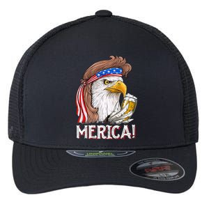 Eagle Mullet 4th Of July Beer USA American Flag Merica Flexfit Unipanel Trucker Cap