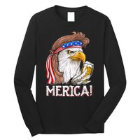 Eagle Mullet 4th Of July Beer USA American Flag Merica Long Sleeve Shirt