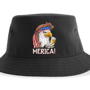 Eagle Mullet 4th Of July Beer USA American Flag Merica Sustainable Bucket Hat