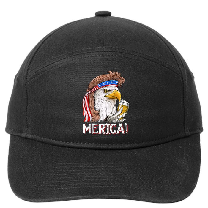 Eagle Mullet 4th Of July Beer USA American Flag Merica 7-Panel Snapback Hat