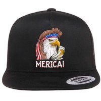 Eagle Mullet 4th Of July Beer USA American Flag Merica Flat Bill Trucker Hat