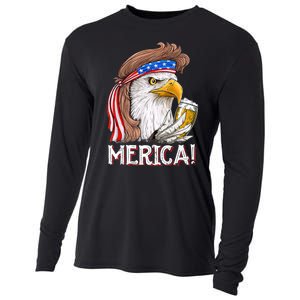 Eagle Mullet 4th Of July Beer USA American Flag Merica Cooling Performance Long Sleeve Crew