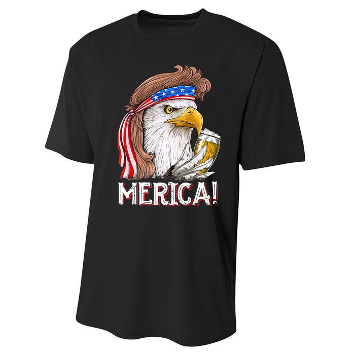 Eagle Mullet 4th Of July Beer USA American Flag Merica Performance Sprint T-Shirt