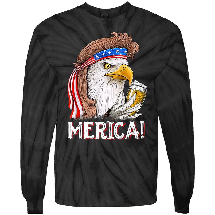 Eagle Mullet 4th Of July Beer USA American Flag Merica Tie-Dye Long Sleeve Shirt