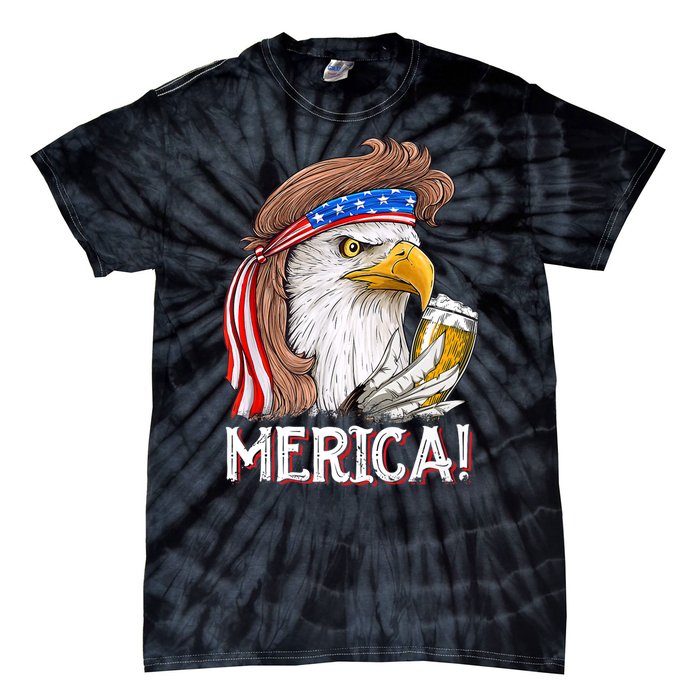 Eagle Mullet 4th Of July Beer USA American Flag Merica Tie-Dye T-Shirt