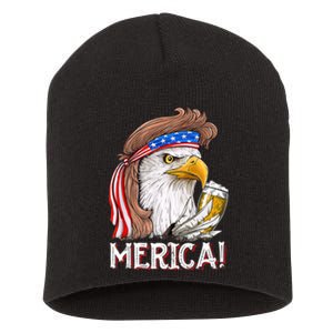 Eagle Mullet 4th Of July Beer USA American Flag Merica Short Acrylic Beanie