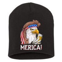 Eagle Mullet 4th Of July Beer USA American Flag Merica Short Acrylic Beanie