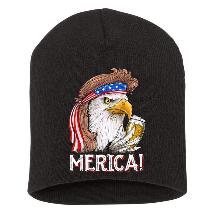 Eagle Mullet 4th Of July Beer USA American Flag Merica Short Acrylic Beanie