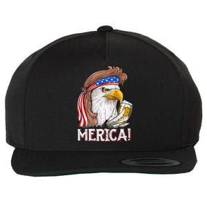 Eagle Mullet 4th Of July Beer USA American Flag Merica Wool Snapback Cap