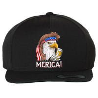 Eagle Mullet 4th Of July Beer USA American Flag Merica Wool Snapback Cap