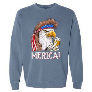 Eagle Mullet 4th Of July Beer USA American Flag Merica Garment-Dyed Sweatshirt