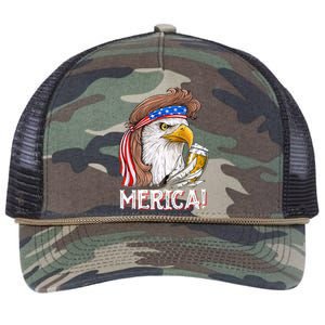 Eagle Mullet 4th Of July Beer USA American Flag Merica Retro Rope Trucker Hat Cap