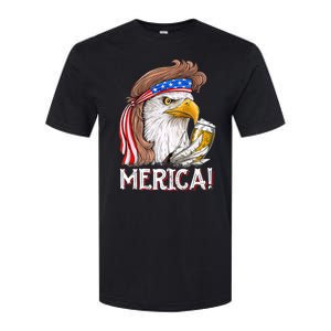 Eagle Mullet 4th Of July Beer USA American Flag Merica Softstyle CVC T-Shirt