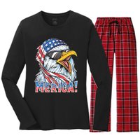 Eagle Merica 4th Of July Merica American Women's Long Sleeve Flannel Pajama Set 