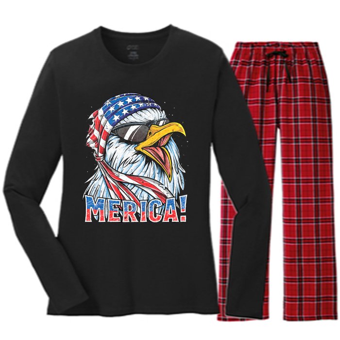 Eagle Merica 4th Of July Merica American Women's Long Sleeve Flannel Pajama Set 