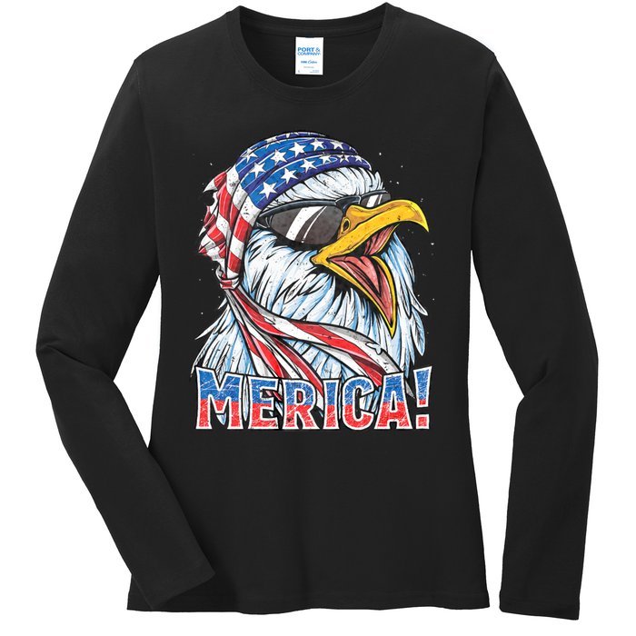 Eagle Merica 4th Of July Merica American Ladies Long Sleeve Shirt