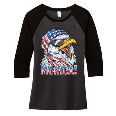 Eagle Merica 4th Of July Merica American Women's Tri-Blend 3/4-Sleeve Raglan Shirt