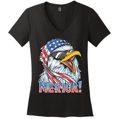 Eagle Merica 4th Of July Merica American Women's V-Neck T-Shirt