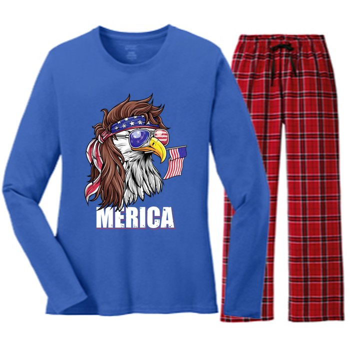 Eagle Mullet 4th Of July Usa American Flag Merica Funny Gift Women's Long Sleeve Flannel Pajama Set 