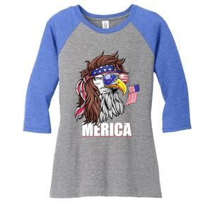 Eagle Mullet 4th Of July Usa American Flag Merica Funny Gift Women's Tri-Blend 3/4-Sleeve Raglan Shirt