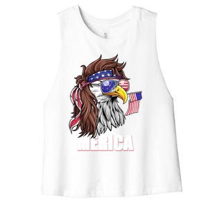 Eagle Mullet 4th Of July Usa American Flag Merica Funny Gift Women's Racerback Cropped Tank