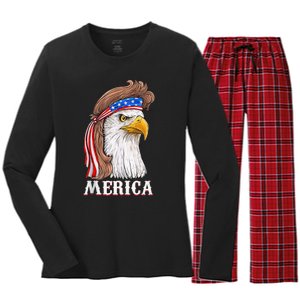 Eagle Mullet 4th Of July Usa American Flag Merica Women's Long Sleeve Flannel Pajama Set 