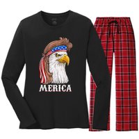 Eagle Mullet 4th Of July Usa American Flag Merica Women's Long Sleeve Flannel Pajama Set 