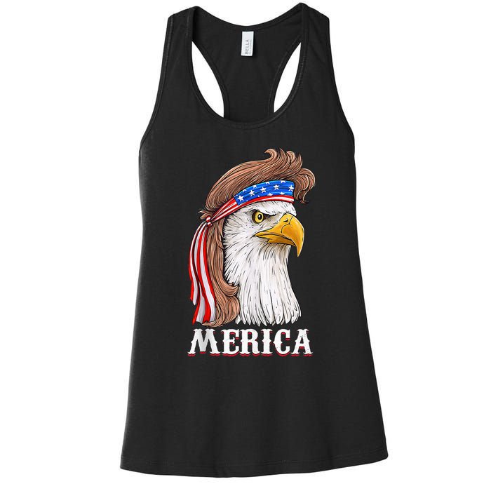 Eagle Mullet 4th Of July Usa American Flag Merica Women's Racerback Tank