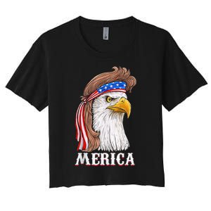 Eagle Mullet 4th Of July Usa American Flag Merica Women's Crop Top Tee