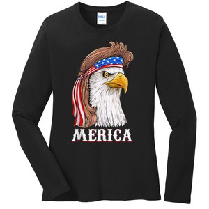 Eagle Mullet 4th Of July Usa American Flag Merica Ladies Long Sleeve Shirt