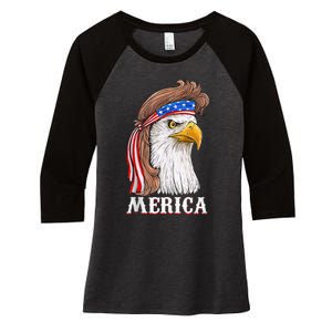 Eagle Mullet 4th Of July Usa American Flag Merica Women's Tri-Blend 3/4-Sleeve Raglan Shirt