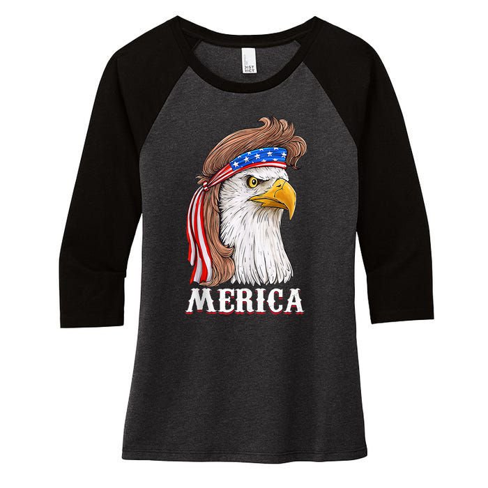 Eagle Mullet 4th Of July Usa American Flag Merica Women's Tri-Blend 3/4-Sleeve Raglan Shirt