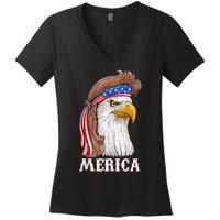 Eagle Mullet 4th Of July Usa American Flag Merica Women's V-Neck T-Shirt