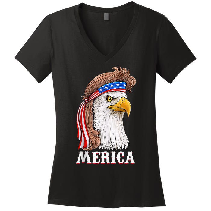 Eagle Mullet 4th Of July Usa American Flag Merica Women's V-Neck T-Shirt